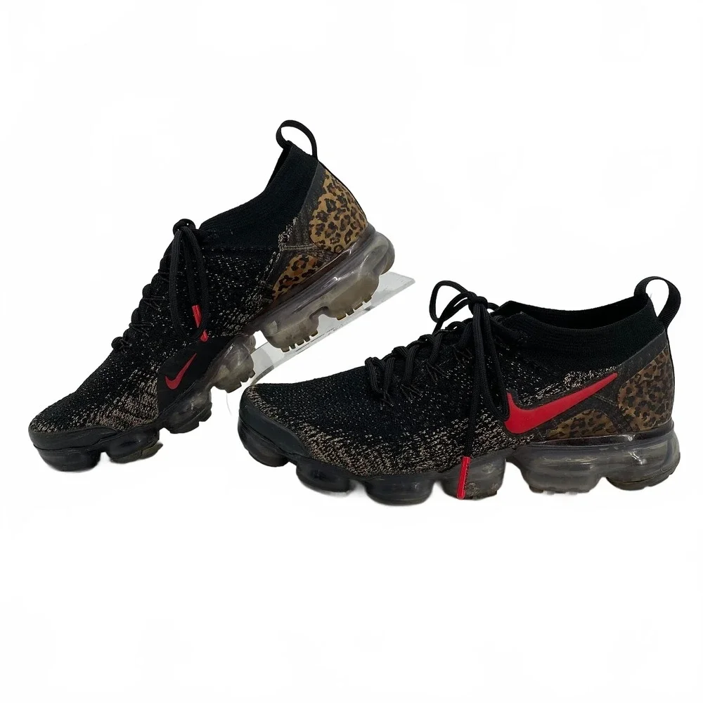 Nike Black Brown Leopard Print Air VaporMax Flyknit 2 Sneakers | Women’s US 8.5